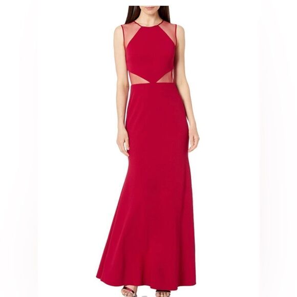JS Collection Women's Ottoman Gown with Illusion Mesh Cut Outs Red size 8 - Picture 1 of 9